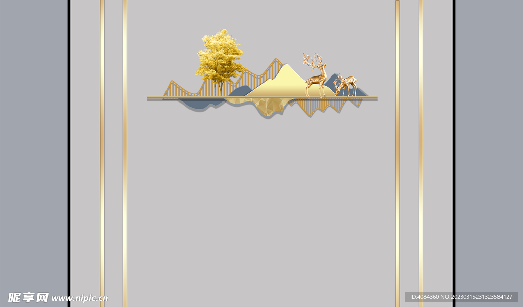 新中式金色山水轻奢装饰背景墙