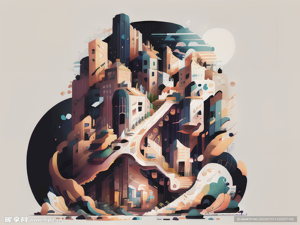 城市建筑抽象插画