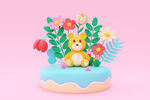 3D蛋糕花卉小熊