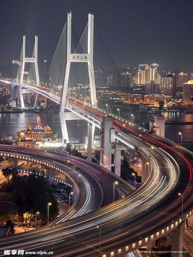 上海地标 南浦大桥 夜景