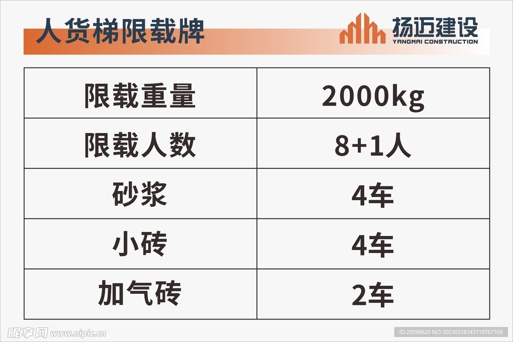 人货梯限载牌