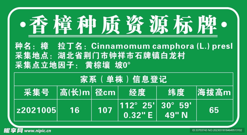 树木种质标牌