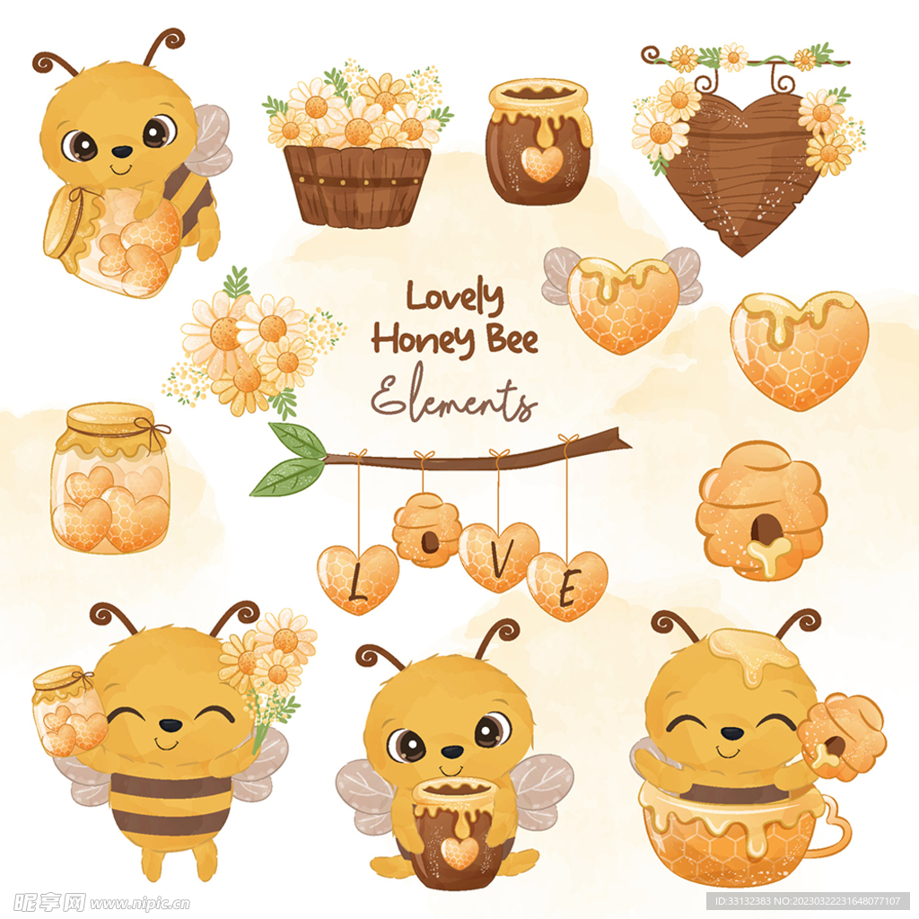 春天小蜜蜂卡通素材爱心蜂蜜