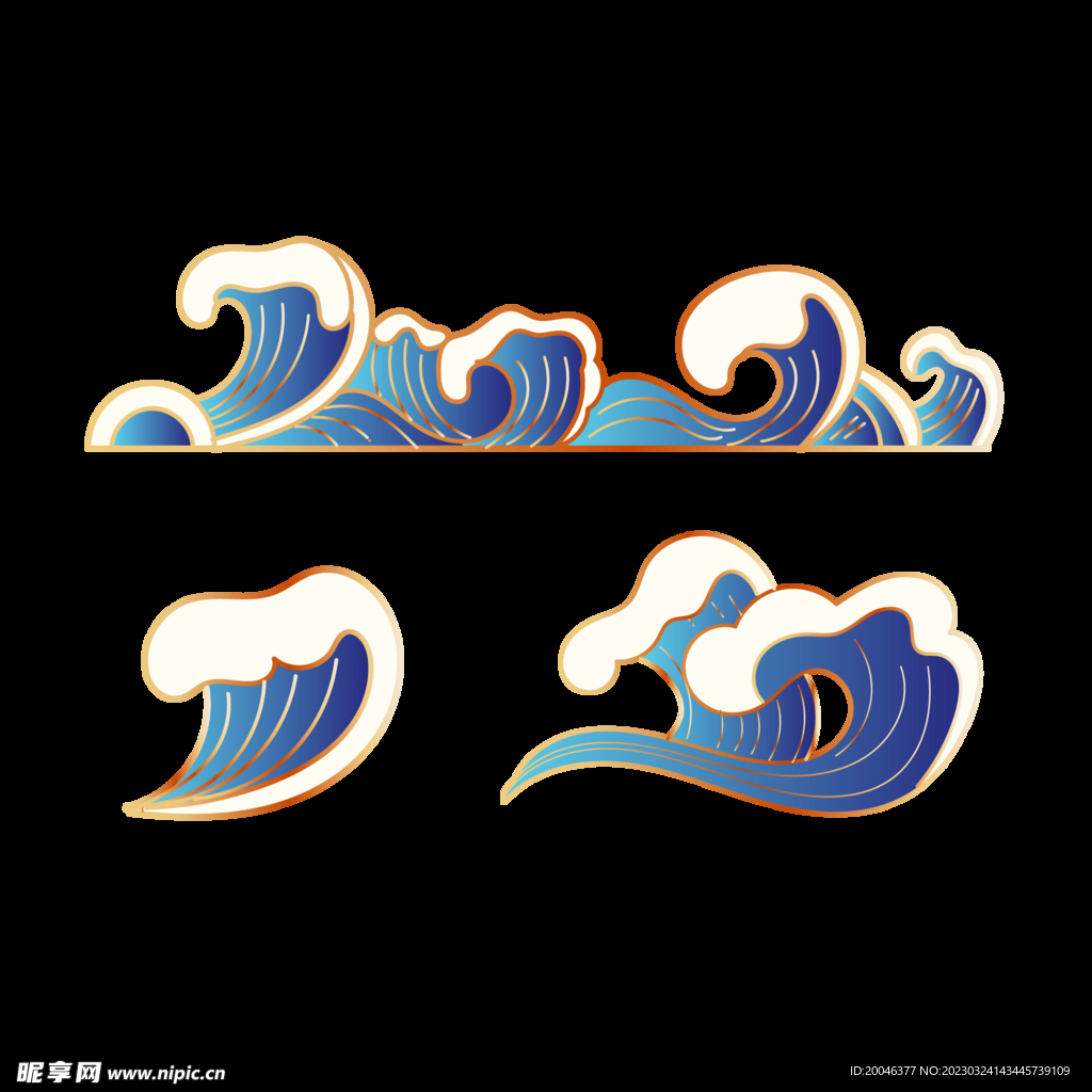 新中式中国风古典国潮浪花纹