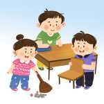  学生打扫课桌