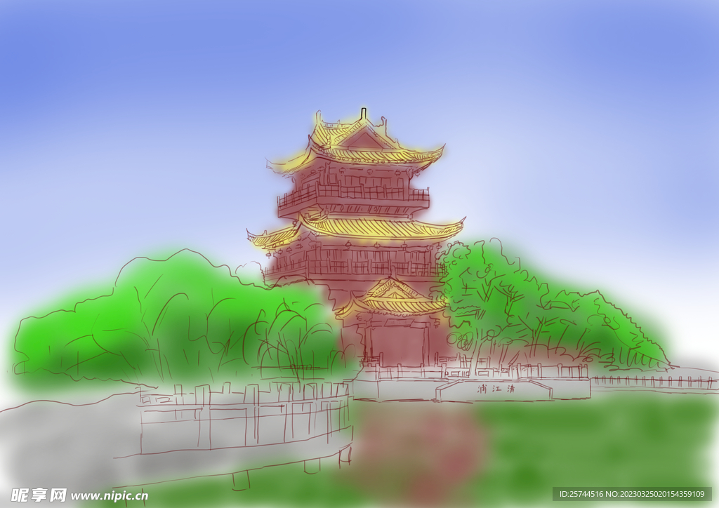 手绘建筑