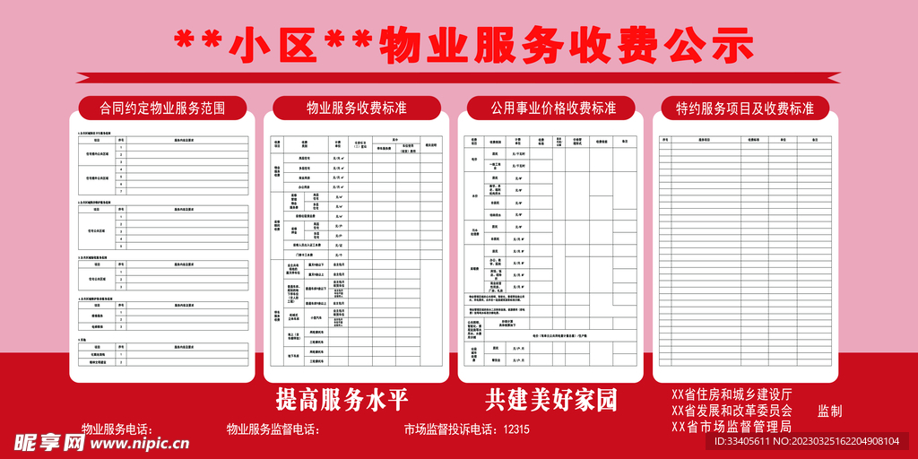 小区物业收费公示栏