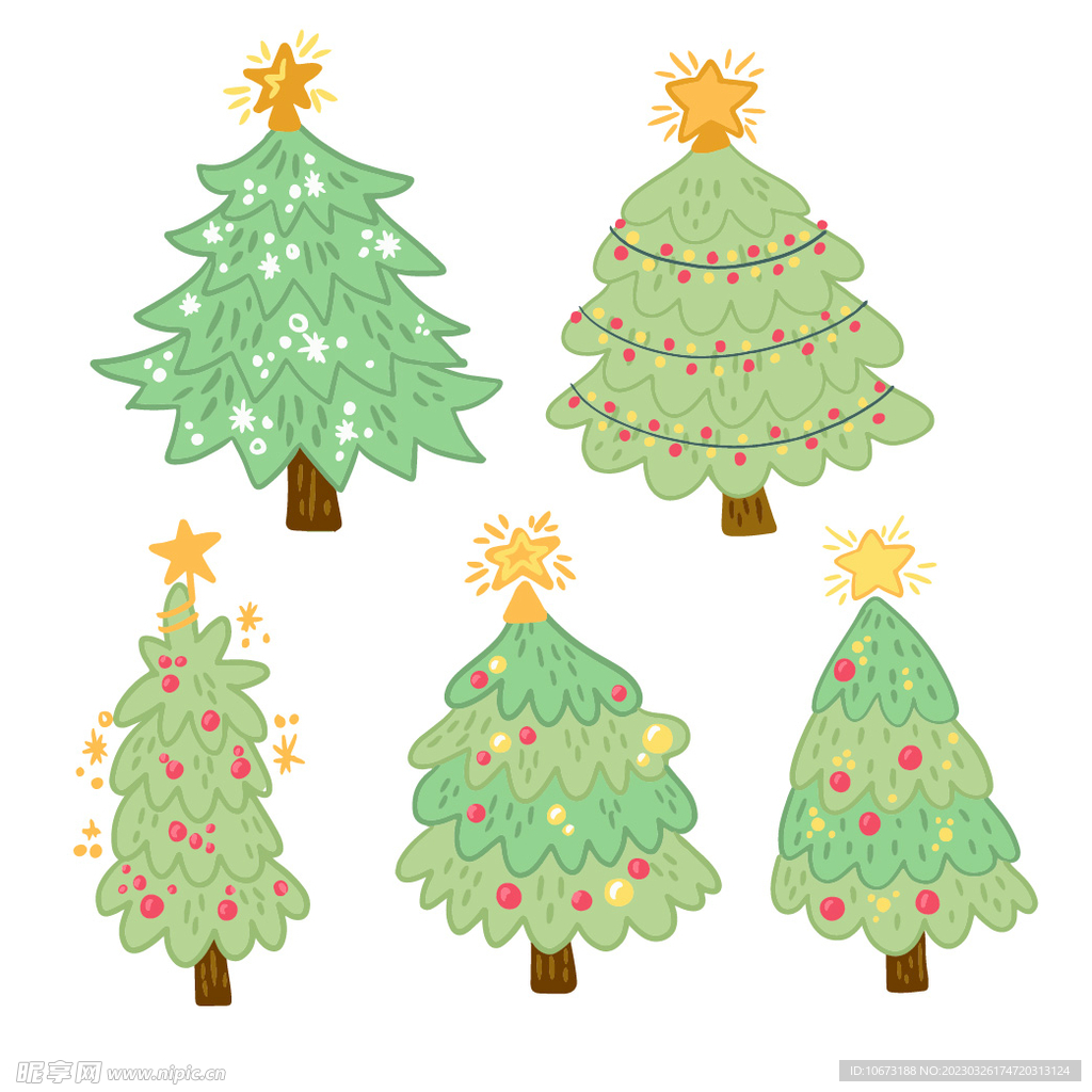 卡通风格设计一颗绿色的圣诞树高清PNG素材