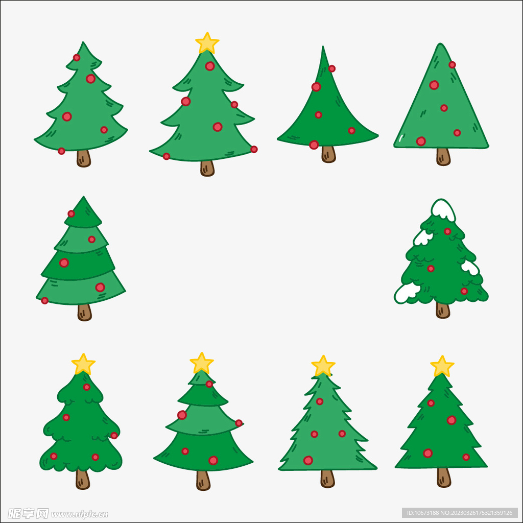 圣诞节主题简笔画手绘贺卡设计模板 Set of Christmas card illustrations – 设计小咖