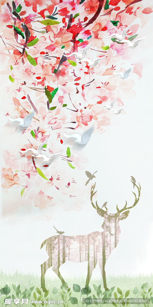 北欧玄关装饰画 发财鹿