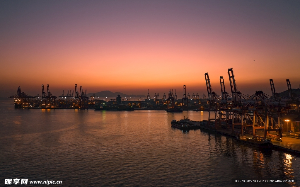 蛇口港 繁忙港口 黄昏 夕阳