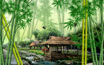 竹林小屋背景素材