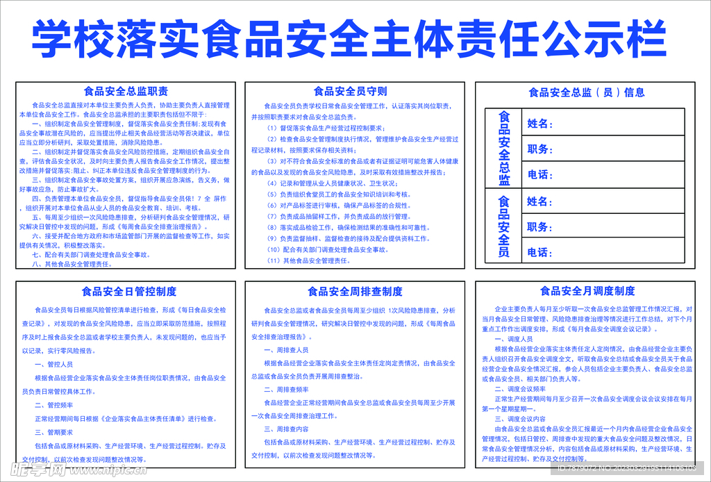 学校落实食品安全主体责任公示栏