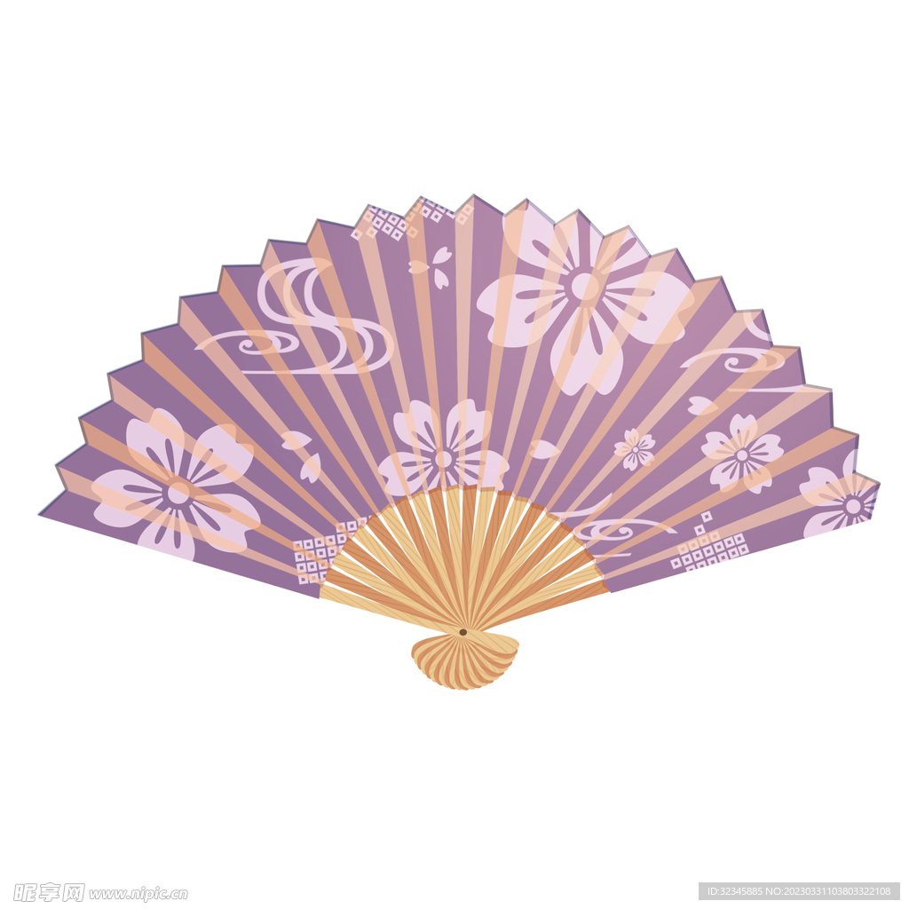 紫色日系风格折扇子