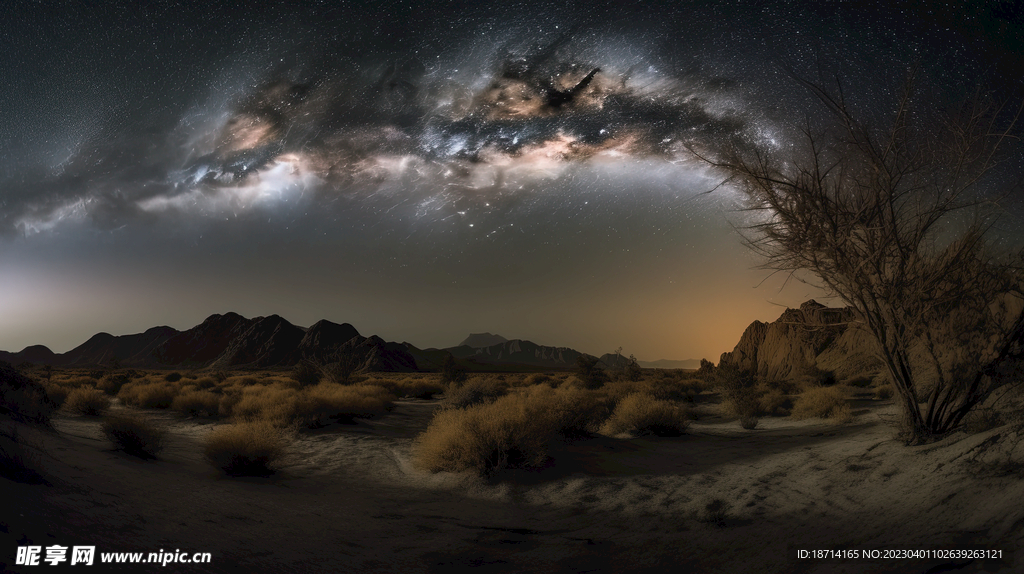 夜幕下的沙漠戈壁
