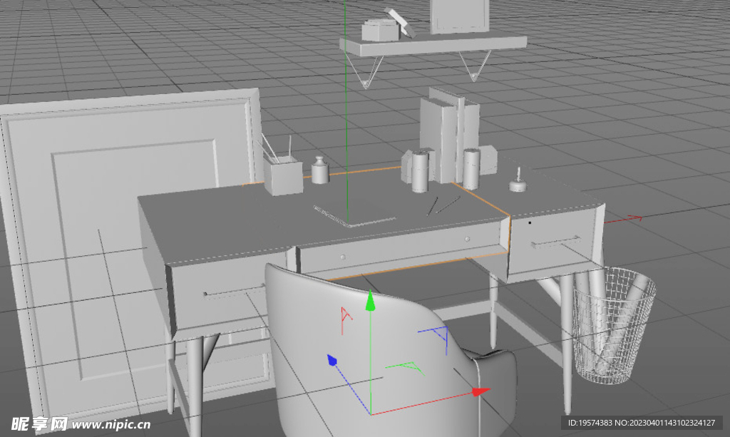 C4D模型书房一角