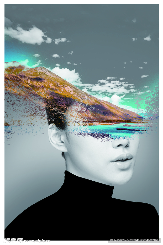 山脉美女创意挂画装饰画