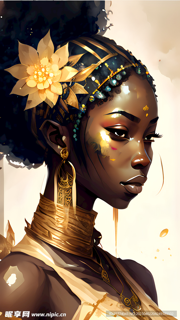 水彩画非洲美女