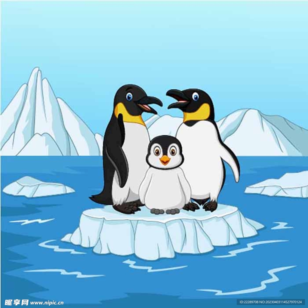 卡通企鹅一家