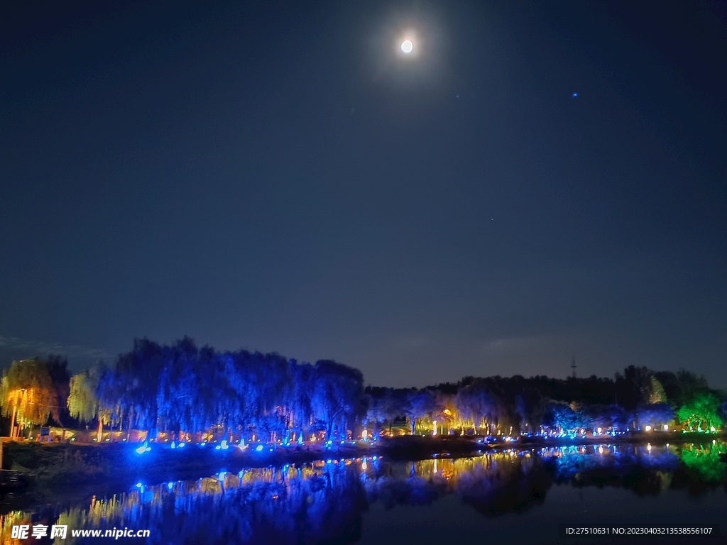 小河 河边夜景  灯光亮化  