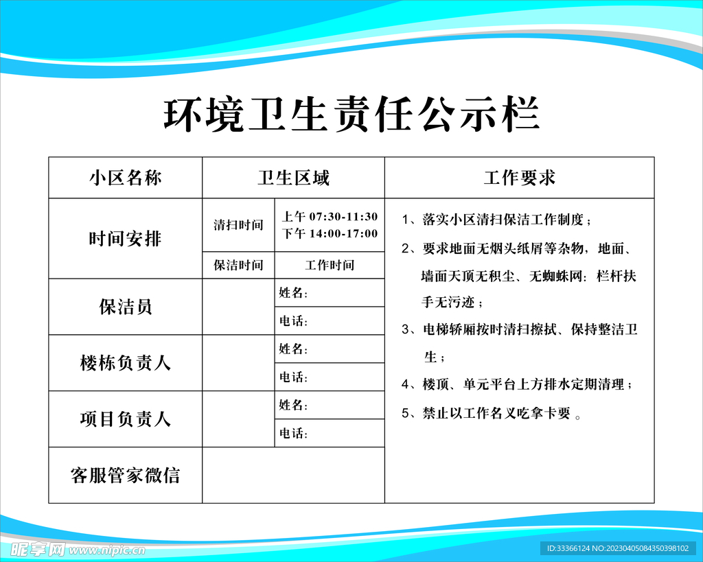 环境卫生责任公示栏