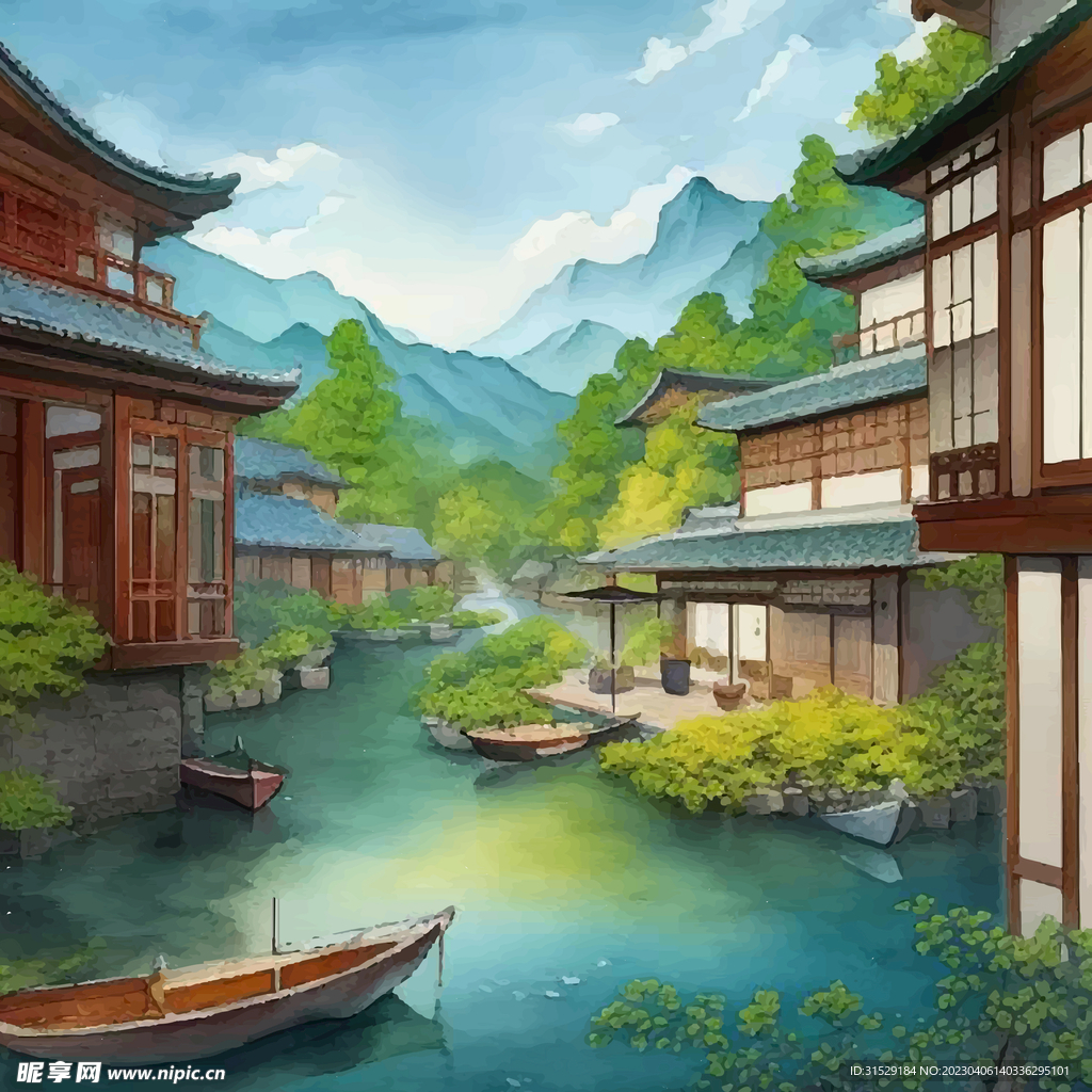 江南小镇水景