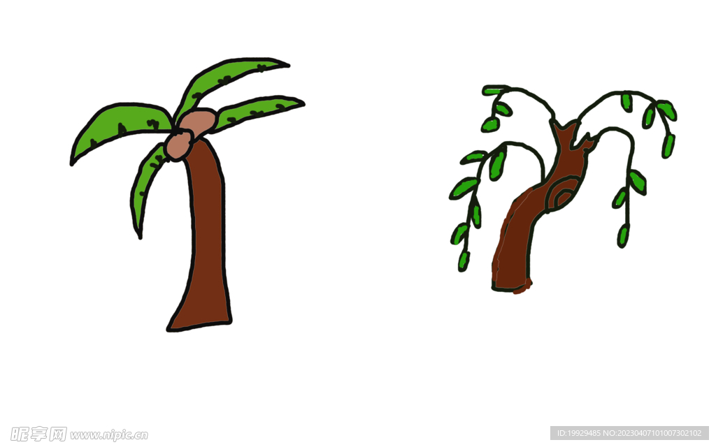 椰子树和柳树卡通
