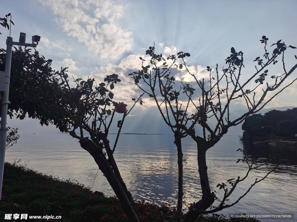 黄昏 剪影 山水风景 河边 