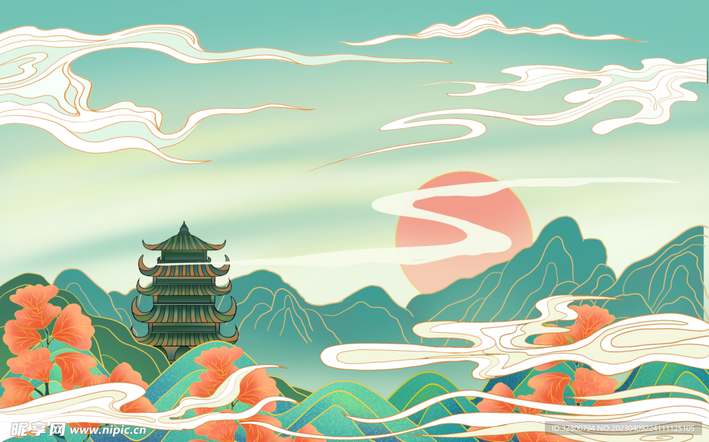 国潮建筑背景