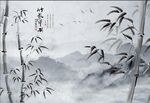 中式水墨竹子背景墙图片