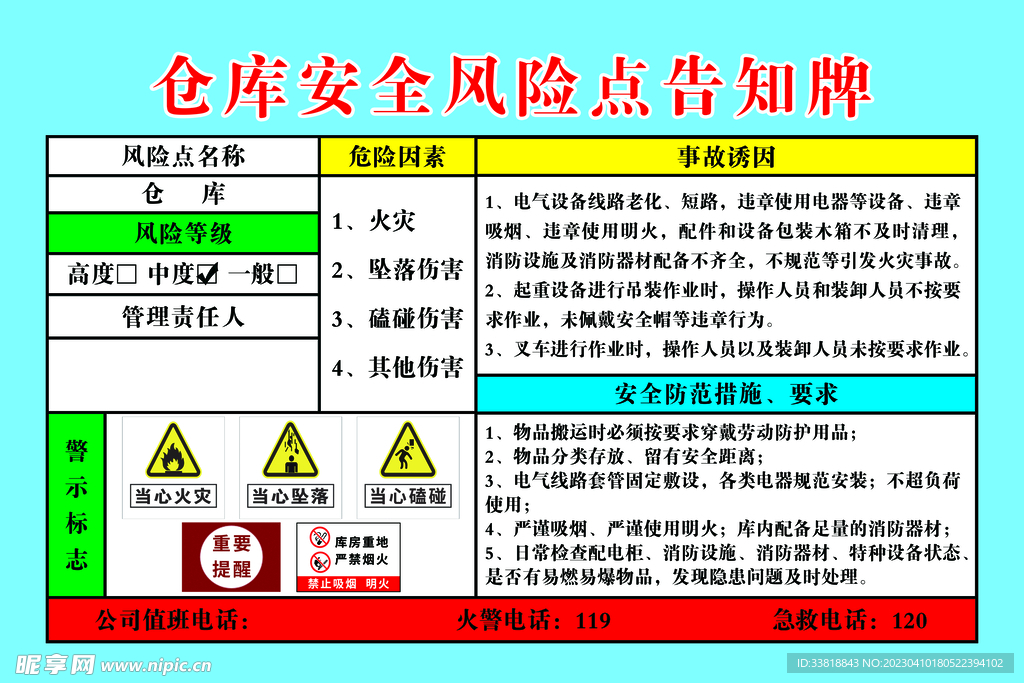 仓库安全风险点告知牌