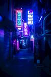 蓝色韩风小巷街头夜景