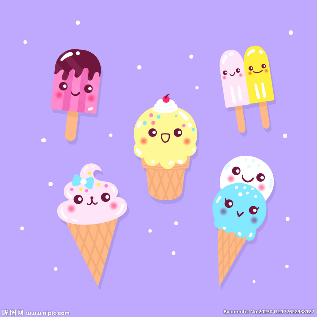 可愛的甜點冰淇淋包多彩貼紙, 萌萌, 甜點甜品, 冰激淋雪糕素材圖案，PSD和PNG圖片免費下載