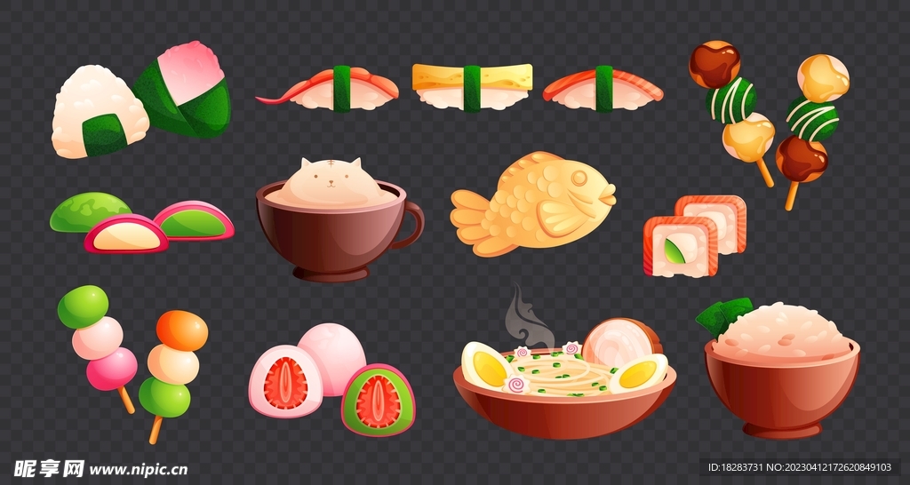 逼真的卡通日式料理美食菜谱