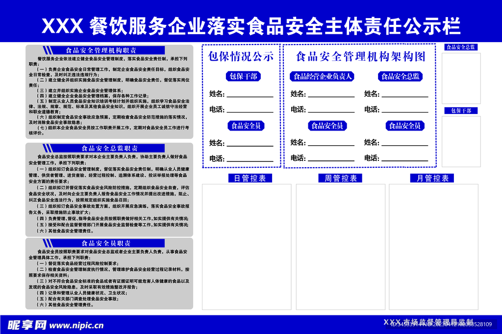 落实食品安全主体责任公示栏