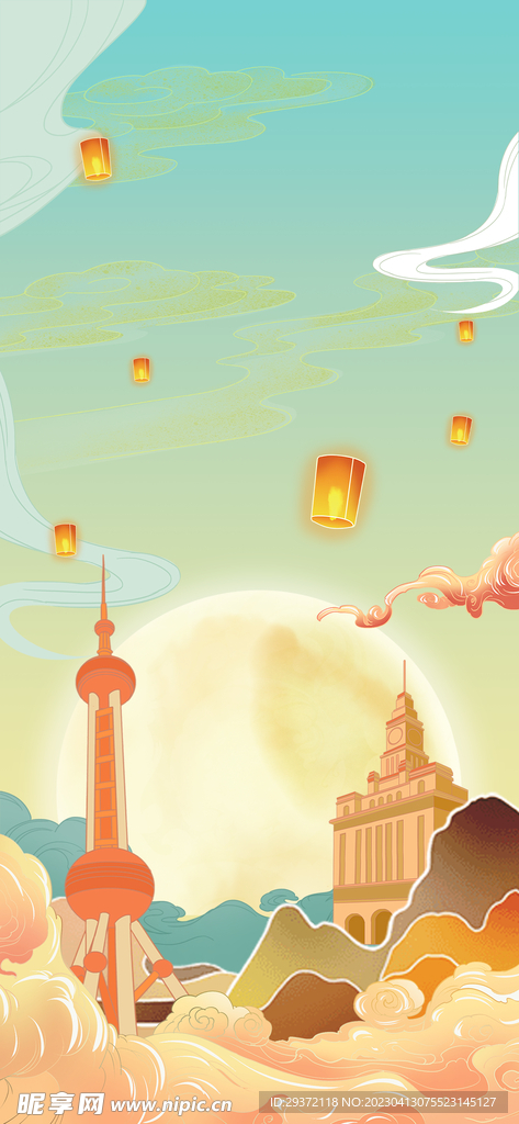 桃源里上海旅游国潮风海报