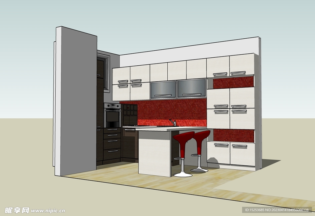 饮料台吧台厨房室内设计模型一角