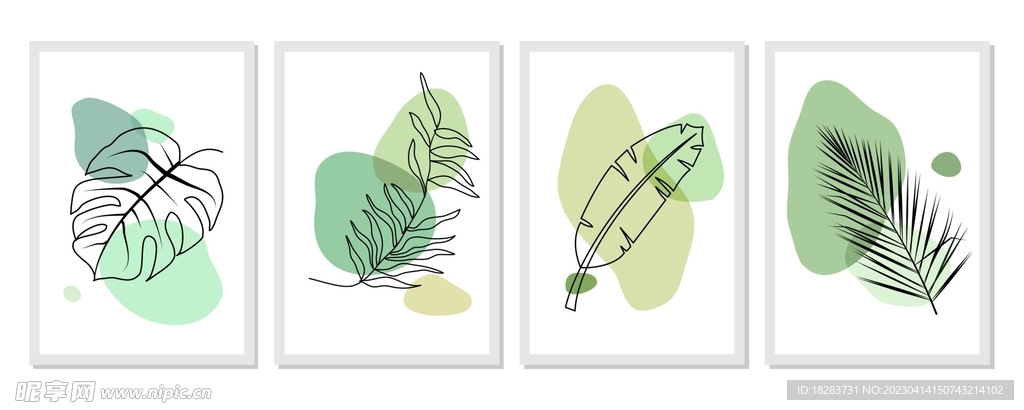 绿色植物简笔画装饰画素材