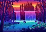 紫色浪瀑瀑布树林ai风景山水
