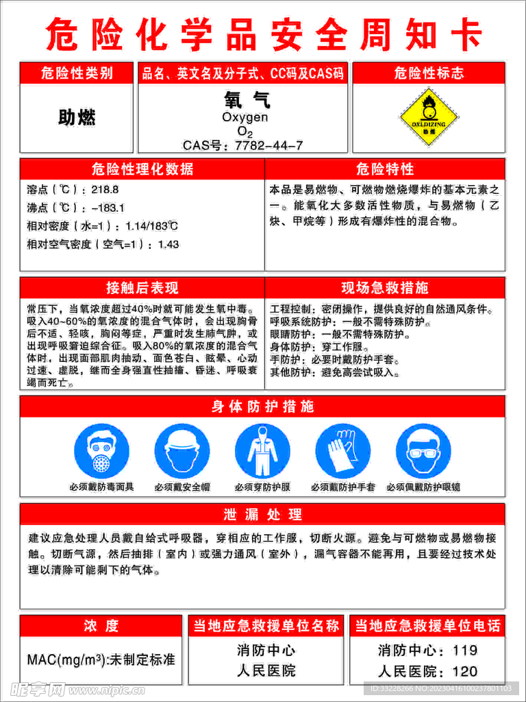 氧气 危险化学品安全周知卡