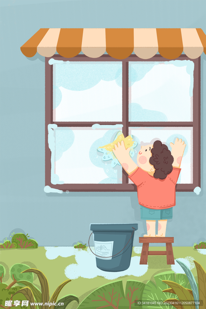 儿童擦玻璃插图