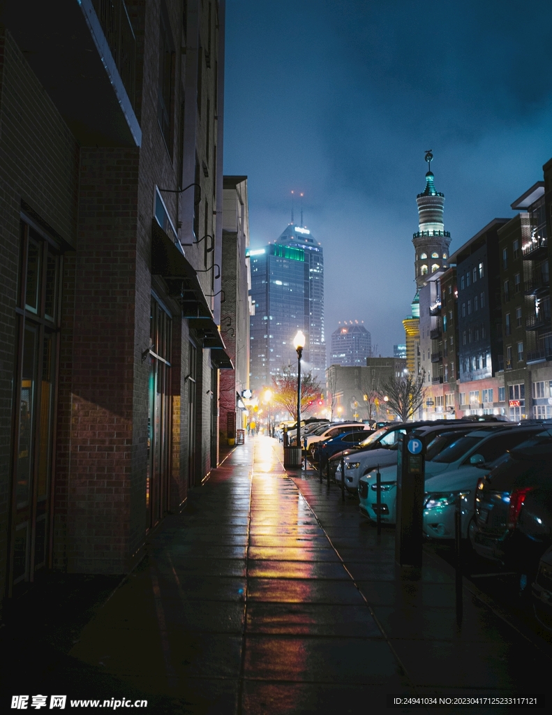 城市夜景停车车位街道高清图片