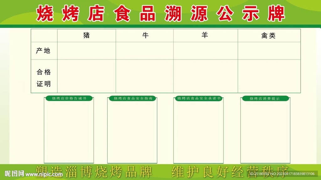 烧烤店食品溯源公示牌