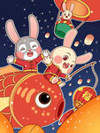 兔年国潮 插画兔子