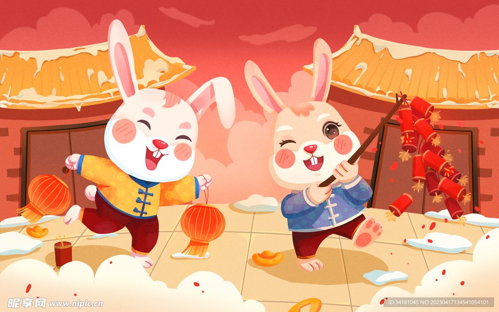 兔年国潮 插画兔子