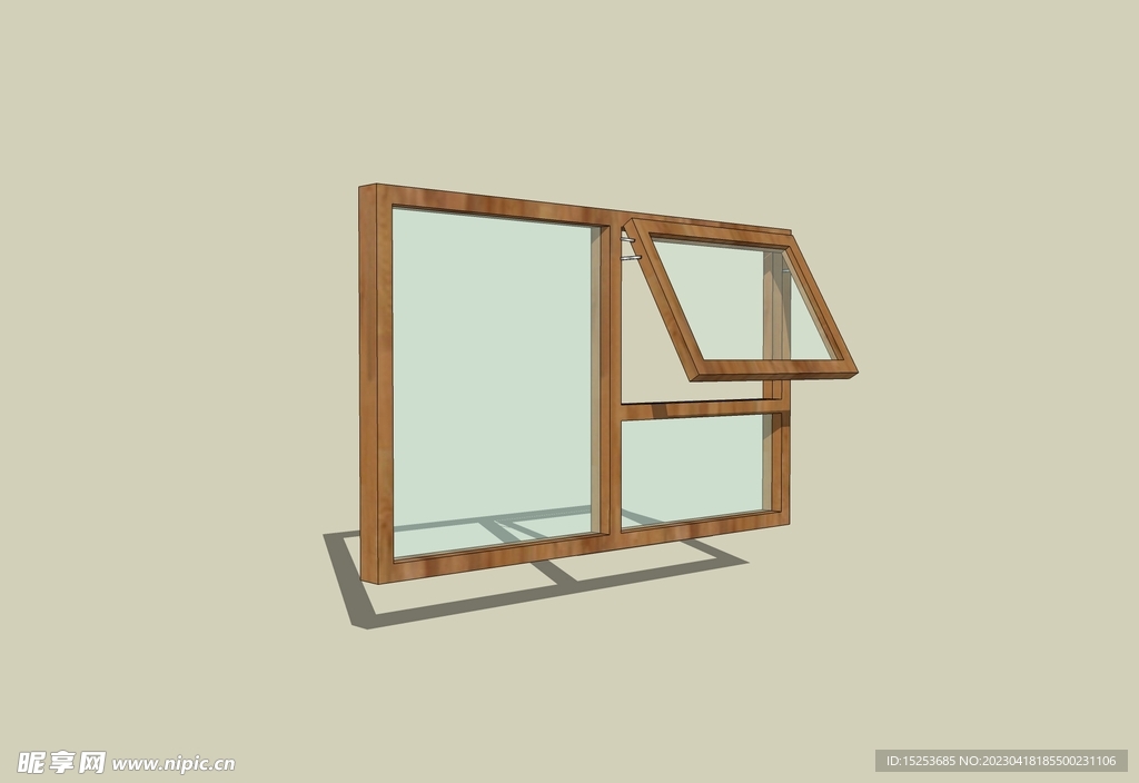 组合半开玻璃窗户模型