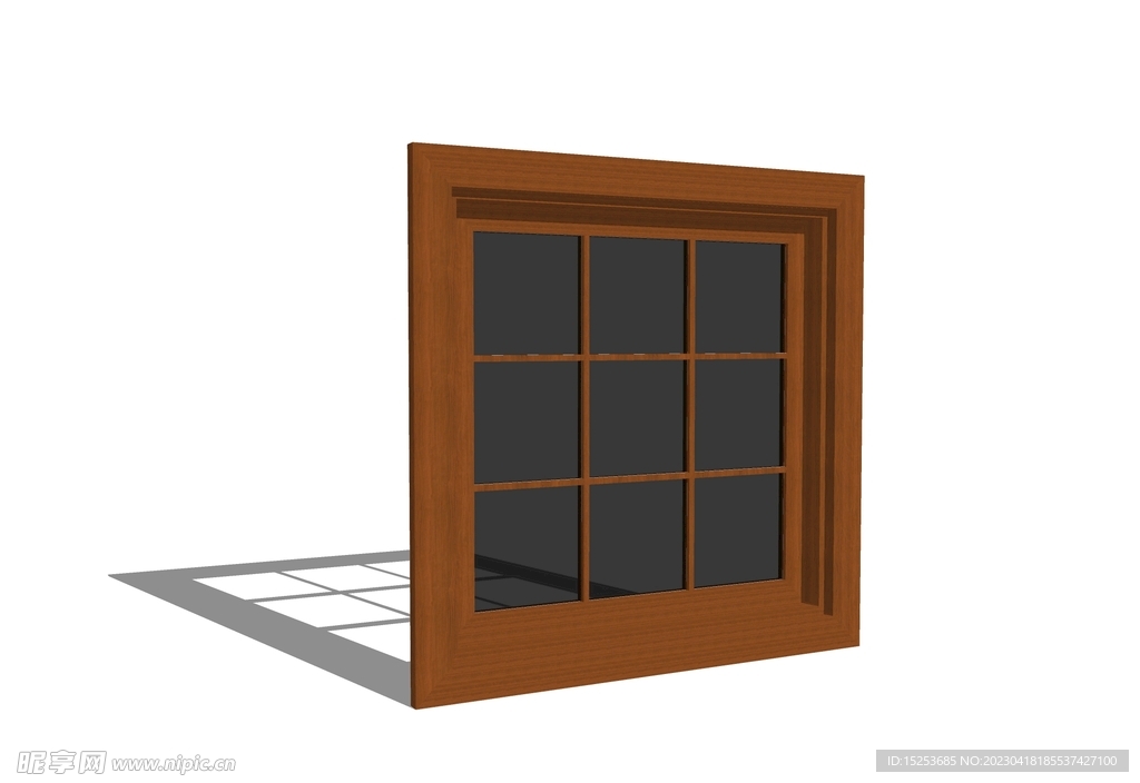 复古大边框木纹窗户模型