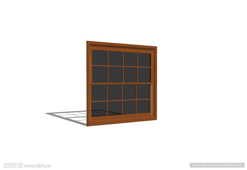 正方形大窗户木纹边框模型