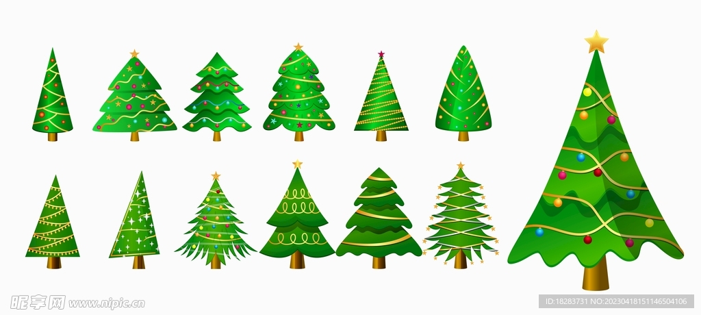 绿色金色线条装饰圣诞树素材