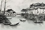 江南水乡水墨画